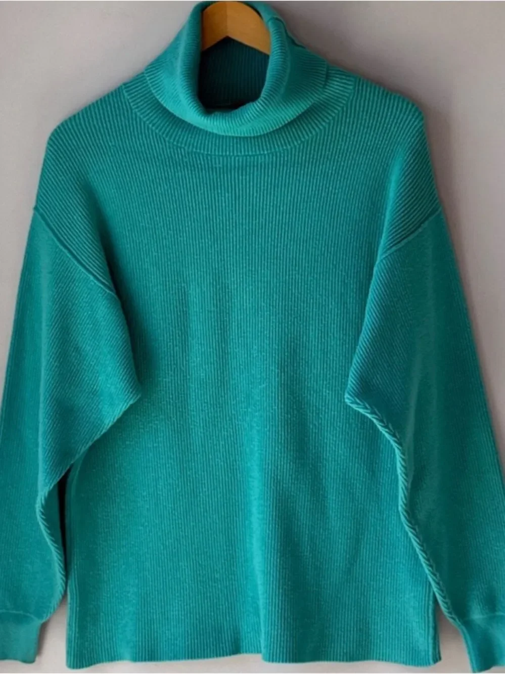 Free People Teal Ribbed Turtleneck Sweater